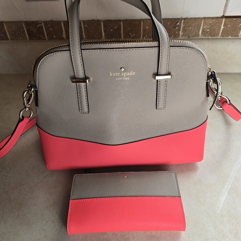 Kate Spade Melon And Tan Shoulder Bag With Wallet